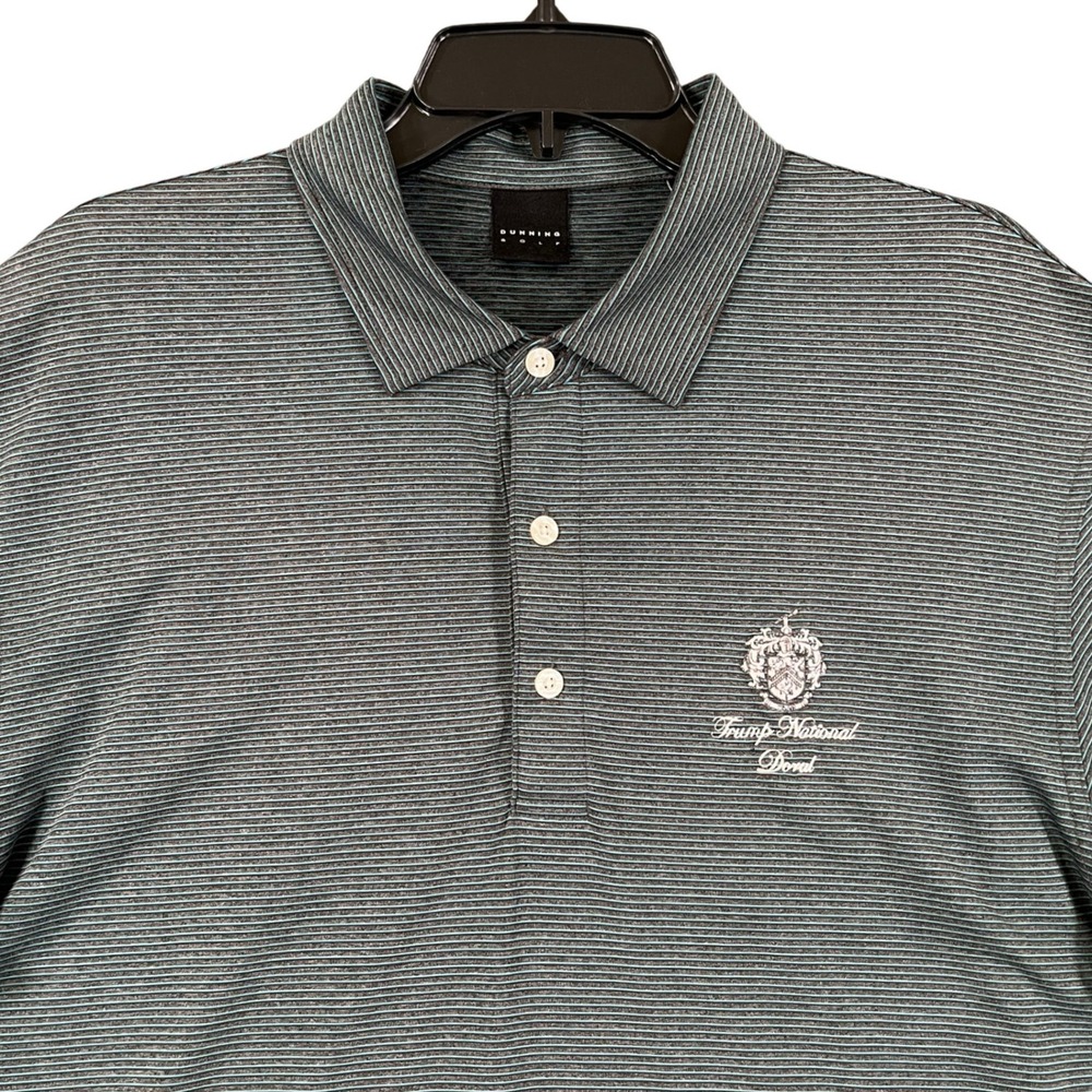 Dunning Golf Trump National Doral Performance Polo Mens L Gray Teal Stripe